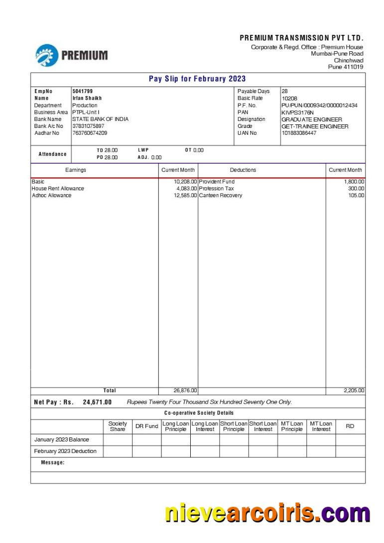 Premium Transmission payslip